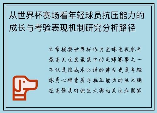 从世界杯赛场看年轻球员抗压能力的成长与考验表现机制研究分析路径